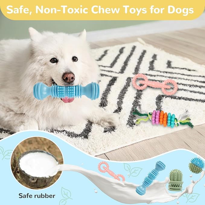 Dog Chew Toys for Teething,Boredom,Toothbrush,18 Pack Puppy Toys with Rope Toys, Balls and Squeaky Toys for Small/Medium Breeds