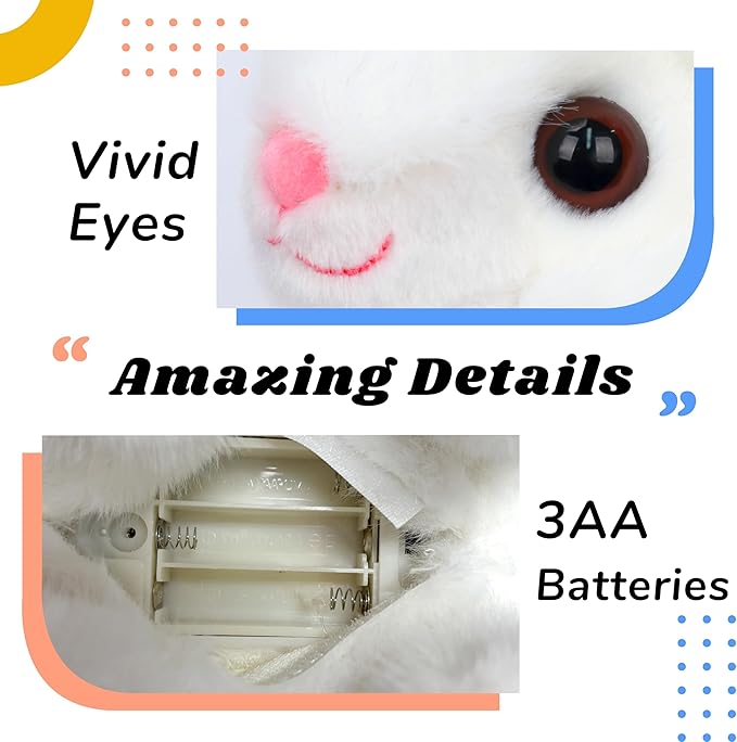 Hopearl Hopping Bunny Interactive Electronic Rabbit Toy Remote Control Leash Animated Pet Repeat What You Said Singing Gifts for Toddlers, White, 12''