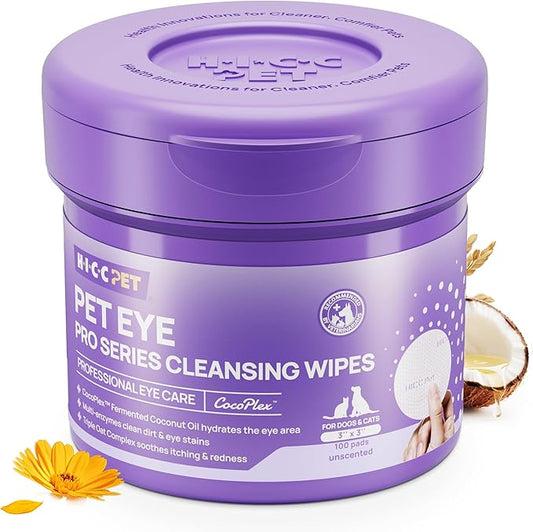 HICC PET Eyes Wipes for Dogs & Cats - Remove Tear Stain, Debris, Discharge, Pet Eye Pro Series Cleansing Wipes for Dog Eye Wash Cleaner - Unscented