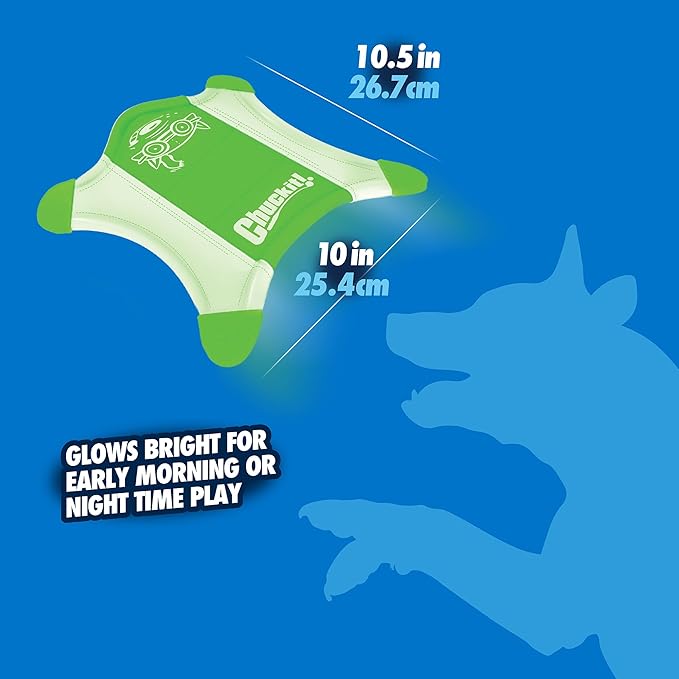 Chuckit! Flying Glow Squirrel Fetch Dog Toy, (10.5 Inch Length), Glow in The Dark Dog Toy, Pack of 1, Size Medium, for All Breeds and Sizes