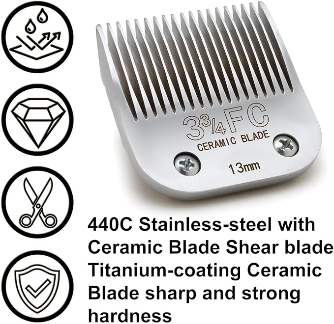 3-3/4FC Silver Detachable Clipper Ceramic Blades, Dog Grooming Clipper Replacement Blades Compatible with Dog Clippers, KM Series Clippers, A5, Size 3-3/4FC, Cut Length 1/2"(13mm)