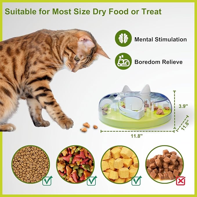 Interactive Cat Treat Puzzle, Food Dispenser, Cat Stimulation Maze, Slow Feeder, Enrichment Toys for Indoor Cats and Kittens (Neon Green)