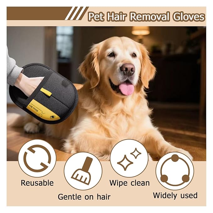 3PC Electrostatic Pet Hair Removal Glove for Cats & Dogs,2025 Upgraded Animal Fur Removal Tool,Reusable Cat & Dog Hair Remover for Couch, Furniture,Laundry,Car Seat,Cat Grooming Gloves