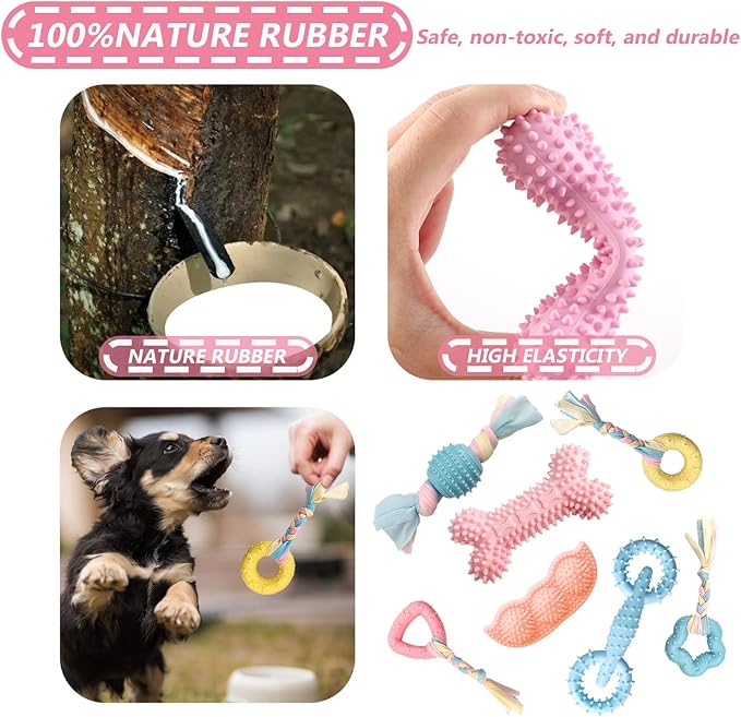 7 PCS Puppy Toys,Puppy Chew Toys for Teething Small Dogs Toys for Puppies 0-6 Months,Pink Cute Rubber Dog Rope Toys for Puppies Anxiety Relief Cleaning Teeth and Protect Oral Health.