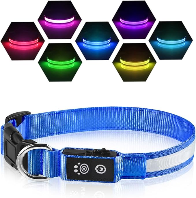 PcEoTllar Light up Dog Collar for Night Walking - LED Dog Collar Light Rechargeable Color Changing, Glow in The Dark Dog Collars Waterproof Glowing Dog Collars for Large Small Medium Dogs