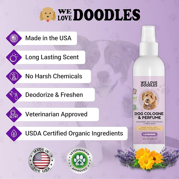 We Love Doodles Dog Cologne & Perfume and 4-in-1 Dog Shampoo, Conditioner & Detangler (Lavender) Bundle - Deodorant For Smelly Dogs & Shampoo for Goldendoodles, Poodles & Doodles Kit - Made In USA