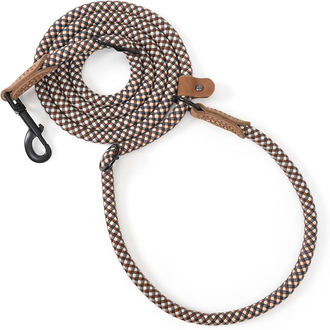 Mile High Life Hands Free Dog Leash, Crossbody Waist Leash with Genuine Leather Connection, Multifunctional Adjustable Slip Lead for Dog Walking Running (Brown, 8FT)