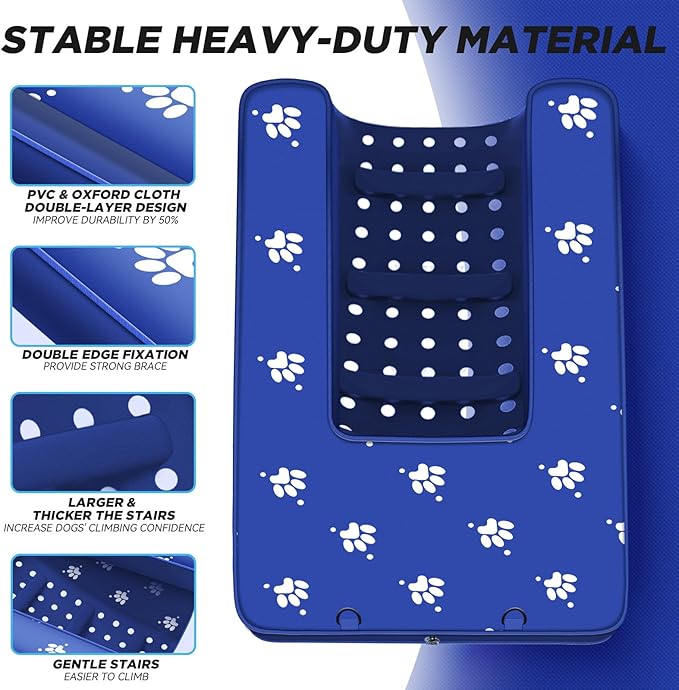 Inflatable Dock Platform with Electric Pump, Dog Boat Ramp Floating Non-Slip Oxford and PVC with Water Ramp for Dogs Pool, Dock, Lake with Traction Rope Blue (4.7ft x 3ft x 6in)