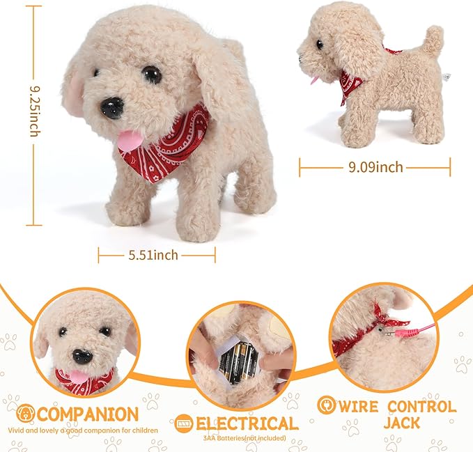 Interactive Walking Plush Puppy Toy Dog, Remote Control Electronic Robot Dog Realistic Wagging Tail, Rich Grooming Set, Gift Toy for Girls & Boys, Kids Age 3, 4, 5, 6 (Accessories Updated)