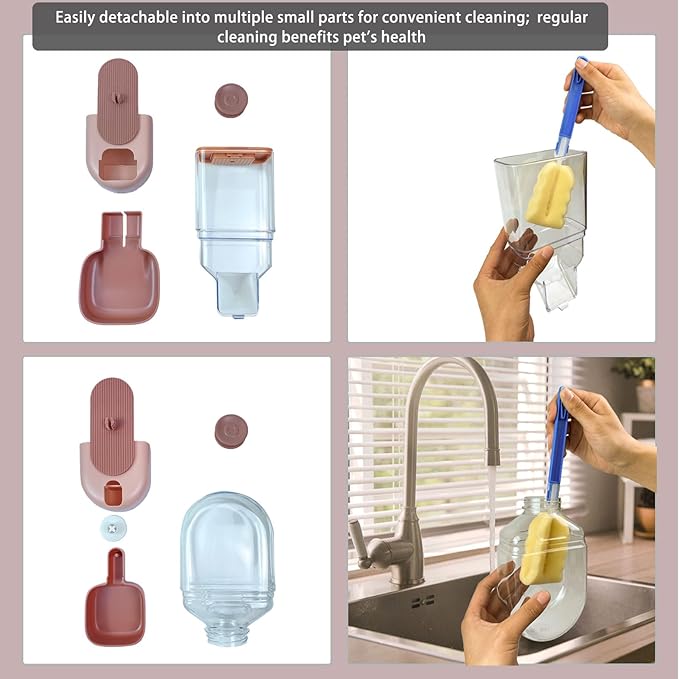 Hanging Automatic Pet Food Water Dispenser, 35oz Rabbit Feeder for Cage Gravity Feeder Siphon Waterer Set for Rabbit Chinchilla Hedgehog Ferret Cat Puppy (Pink)