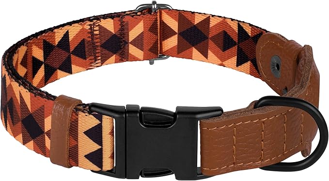 AirTag Dog Collar with Metal Buckle - Soft Leather Printed Nylon Dog Collar with Apple AirTag Holder - Cute Tracking GPS Pet Collars for Girl Boy Small Large Dogs (XL, 20"-25" Neck Fit, Tribal)