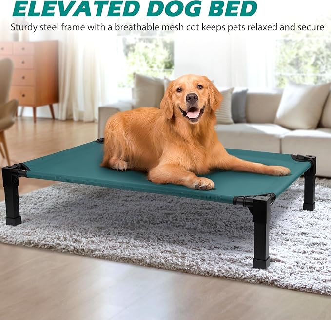 Heeyoo Elevated Dog Bed, Cooling Raised Pet Cot with Chew Proof Washable Breathable Mesh and Metal Frame, Portable Dog Cot Bed with No-Slip Feet for Outdoor or Indoor Use