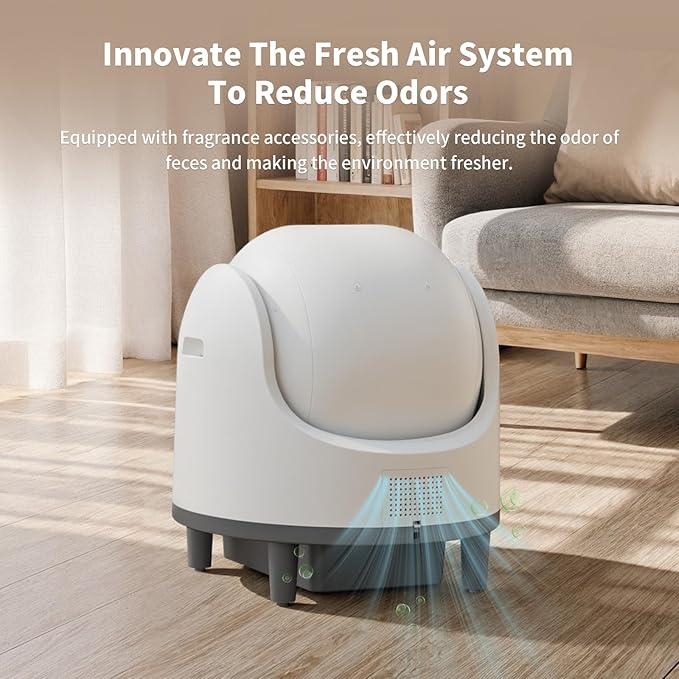 Self Cleaning Cat Litter Box for Multiple Cats,Automatic,Spacious Open Top,Weight Sensing Safety Design,Quite,Smart App Control,14 Days of Large Capacity,Easy to Use,with A Fan to Remove Odors,White