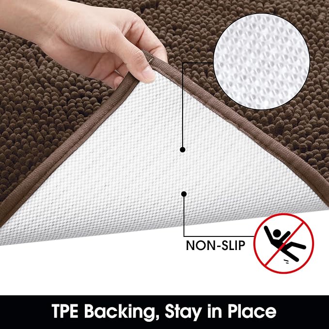 HOMEIDEAS Doormat Indoor Entrance, 60"x36", Highly Absorbent Chenille Large Muddy Dog Washable Non Slip Front Welcome Door Mat for Entryway, Brown