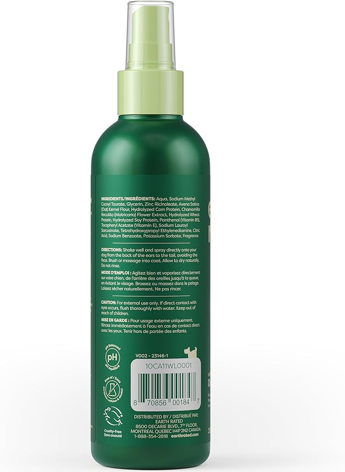Earth Rated Dog Deodorizing Conditioner Spray, Conditioning & Odor-Eliminating Perfume for Dogs, for All Coat Types, Refreshing White Tea & Basil Scent, 8 oz
