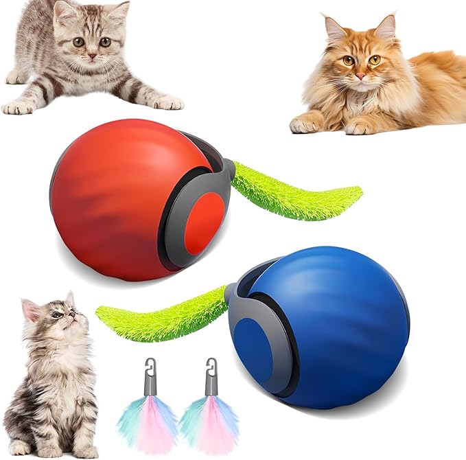 Speedy Tail 2.0 Interactive Cat Toy, 2025 Smart Rolling Ball for Pets, Automatic Motion Plaything for Cats and Dogs, Self-Moving Orange & Blue Pet Play Ball
