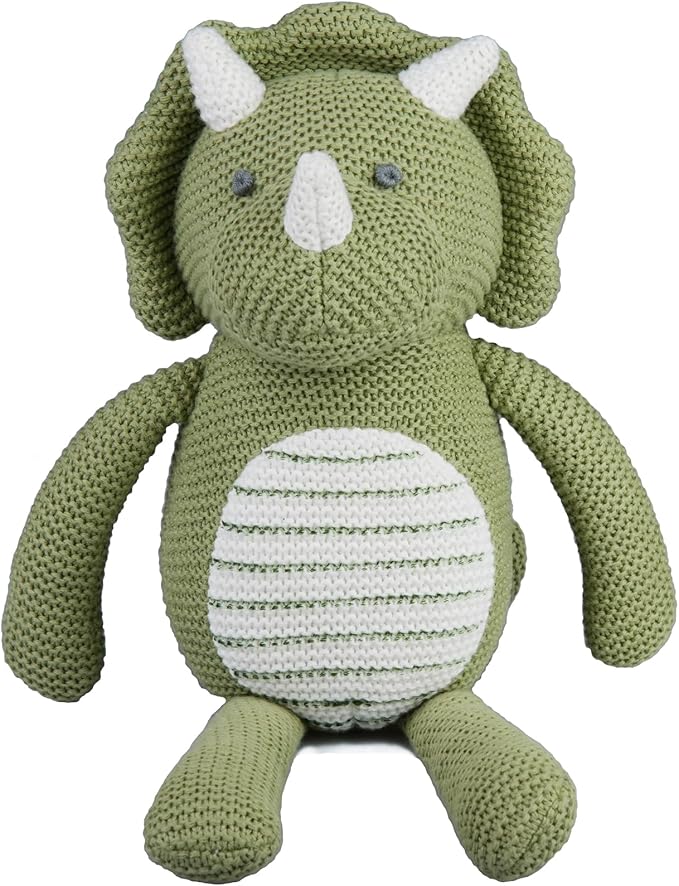 100% Organic Cotton Baby Stuffed Animals | 7.1" Green Dinosaur Plush for Newborn