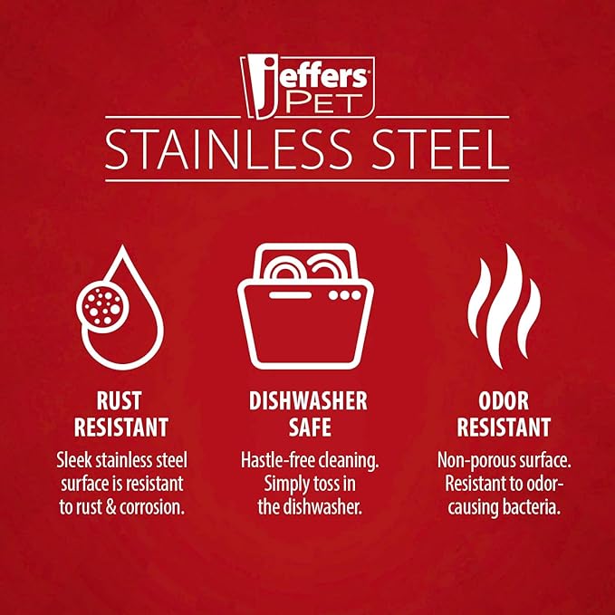 Jeffers Pet Stainless Steel Dog Bowl – No Skid, No Tip Food & Water Bowls for Puppies, Small, Medium, Large Breeds – Heavy Duty, Dishwasher Safe Feeder for Indoor, Outdoor, Travel Use – 3 Quart