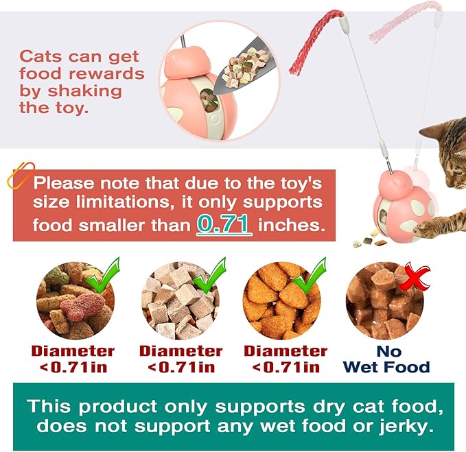 Cat Toys for Indoor Cats, Tumbler Rolling Cat Treat Dispenser with Teaser Wand, Cats Chase Toys for Nxiety Boredom Relie, Indoor Puzzle