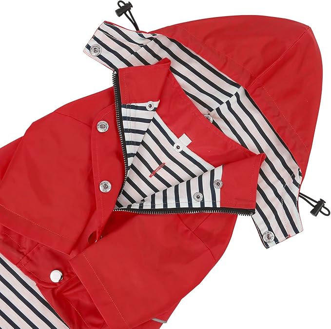 HDE Dog Raincoat Poncho Double Layer Zip Rain Jacket with Removable Hood, Leash Hole for Small to 3XL Dogs and Puppies Red - 2XL