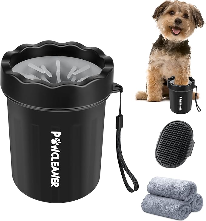 Dog Paw Cleaner, Washer, Muddy Pet Foot Cleaner for Small Medium Large Breed Dogs/Cats (with 3 absorbent towel) (Black, Small)