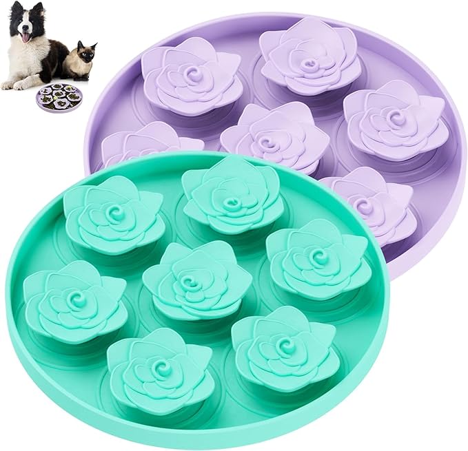 TUCANA 2PCS Lick Mat for Dogs & Cats, Stable Slow Feeding Pad with Suction Cups, Licking Treat Mat, Anxiety Relief, Build Healthy Good Eating Habit (Flower Pack of 2)
