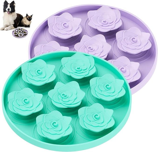 TUCANA 2PCS Lick Mat for Dogs & Cats, Stable Slow Feeding Pad with Suction Cups, Licking Treat Mat, Anxiety Relief, Build Healthy Good Eating Habit (Flower Pack of 2)