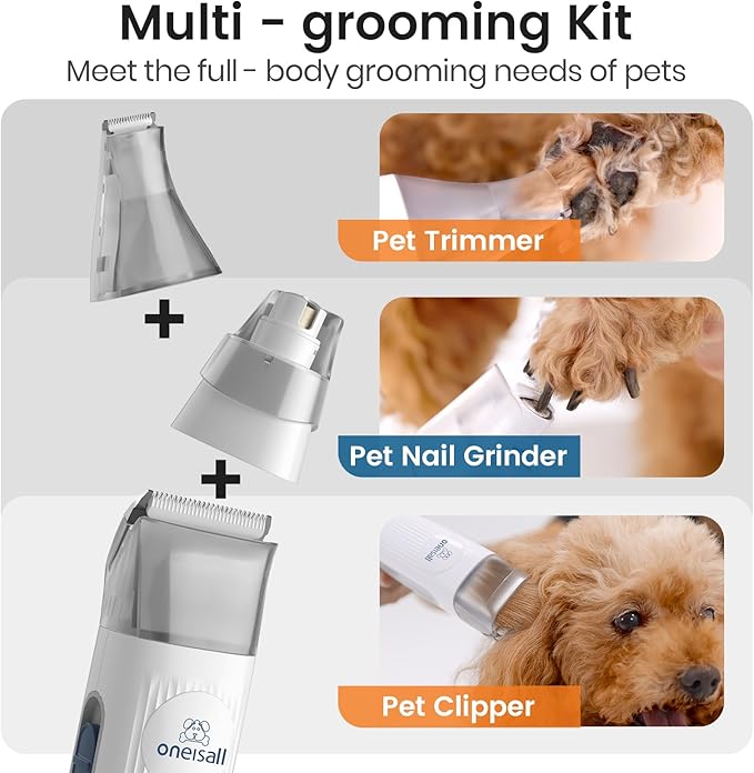 oneisall Dog Grooming Vacuum, Pet Grooming Vacuum with Clipper Nail Grinder, 1.5L Dust Cup Dog deshedding Vacuum Brush with 7 Pet Grooming Tools for Shedding Pet Hair, Home Cleaning