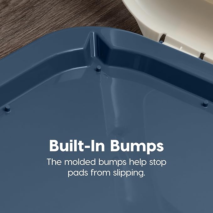 IRIS USA Pee Pad Holder - For Small Sized Dog and Puppy Pee Pads, Secured Latches, Non-Skid Feet, High Polish Finish for Easy Cleaning, Leak Protection, Fits 17"x23" Pad, Navy