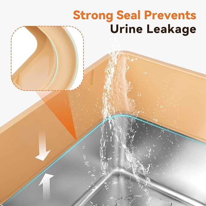 Stainless Steel Litter Box with Lid, Cat Litter Box Enclosure XL Odor-Proof with Litter Mat, Covered Litter Box Rust-Resistant Durable for Big Cat, Easy Clean 37L Capacity (Beige)