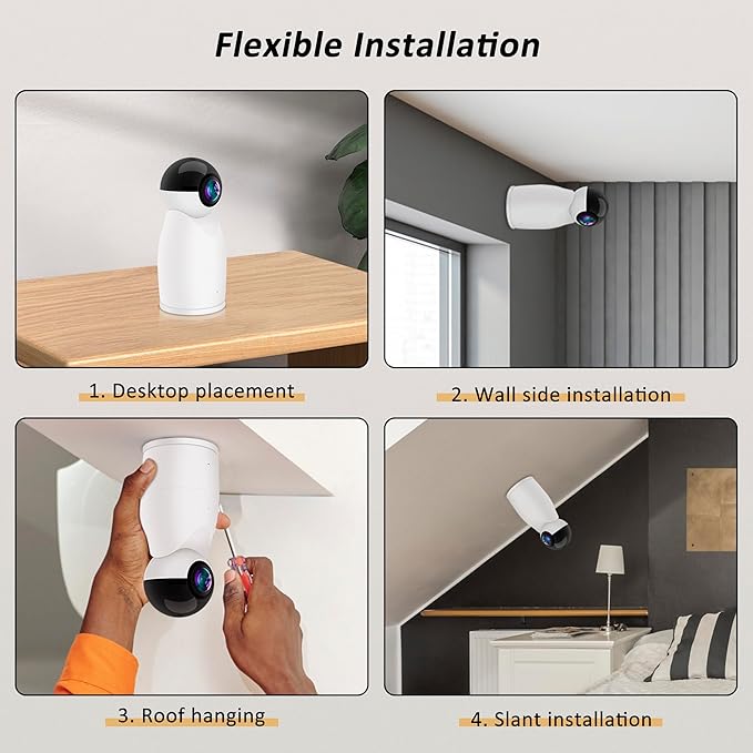 360° Indoor Security Camera-2 Fisheye Lenses for 720° Panoramic View, 2K FHD Baby Monitor & Pet Camera,Motion/Sound Detection, 2.4G WiFi, Night Vision 2-Way Audio, Wireless Cam for Home/Office