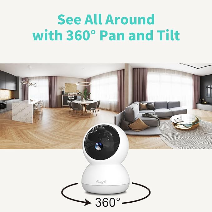 Indoor Camera, 3K HD Indoor Security Camera, 360° Pan/Tilt Pet Camera, 2-Way Audio, Siren, Night Vision, Baby/Pet Monitor with Phone App 2.4G and 5G WiFi, Compatible Alexa and Google Assistant