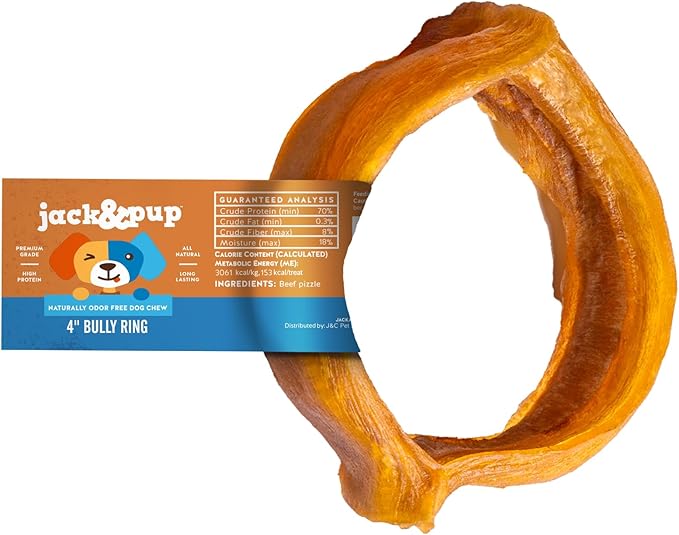 Jack&Pup Bully Rings for Dogs | 4" Bully Stick Rings for Dogs Single Ingredient Dog Treat, Rawhide Free Dog Chews (1 Ct)