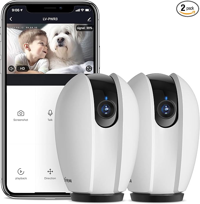 LaView Pan/Tilt Security Camera for Baby Monitor with Phone App (2 Pack+2 32GB SD Cards), 1080P WiFi Pet Camera Indoor, 360° Home Security Camera with Motion & Sound Detection, Two-Way Audio