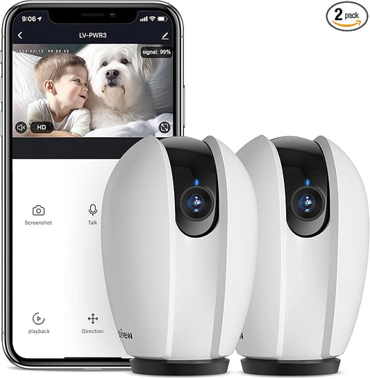 LaView Pan/Tilt Security Camera for Baby Monitor with Phone App (2 Pack+2 32GB SD Cards), 1080P WiFi Pet Camera Indoor, 360° Home Security Camera with Motion & Sound Detection, Two-Way Audio