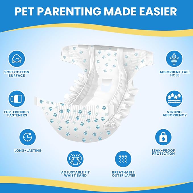 IMMCUTE Female Dog Diapers 30 Count,Super Absorbent Disposable Dog Diapers Female with Flash Dry & Leakproof, Doggie Diapers for Heat Cycle,Excitable Urination (X-Small)