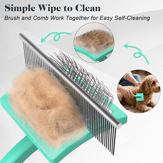 2PCS Slicker Brush for Dogs & Pet Comb,Professional Dog Grooming Brush (Goldendoodles,Poodles,Labradoodles) with Extra Long Pins to Effectively Remove Tangles, Knots and Mats (Cyan)