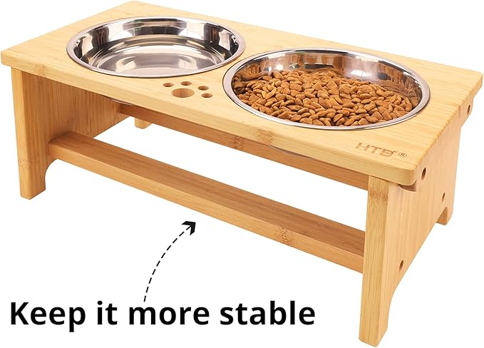 HTB Elevated Dog Bowls,Raised Dog Bowl Stand with 2 Stainless Steel Bowls,Elevated Raised Dog Bowls for Large Medium Small Sized Dogs