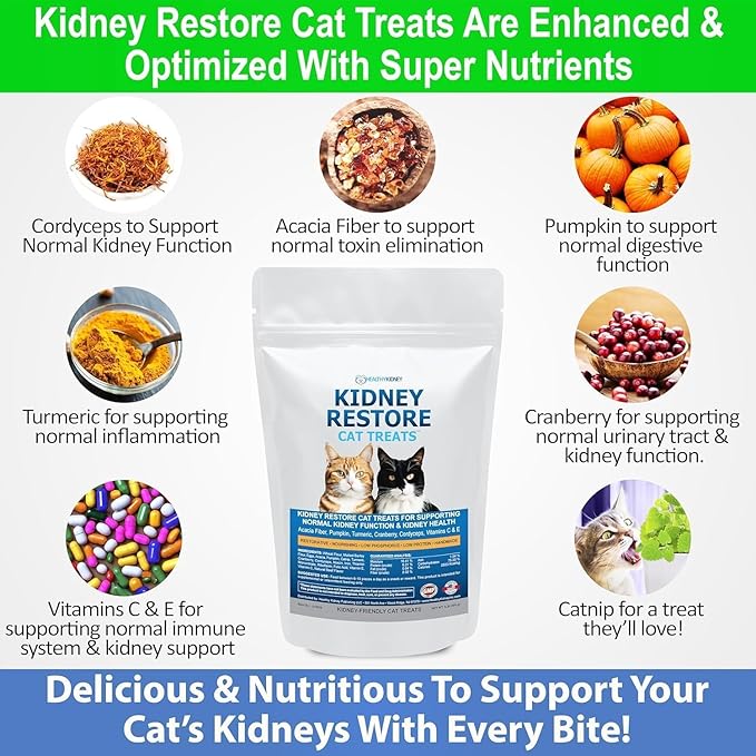 Kidney Restore Chicken Cat Treats for Kidney Support & Function. Feline Kidney Treats, Renal Cat Treats, Low Protein Treats for Kidney Diet Cat Food
