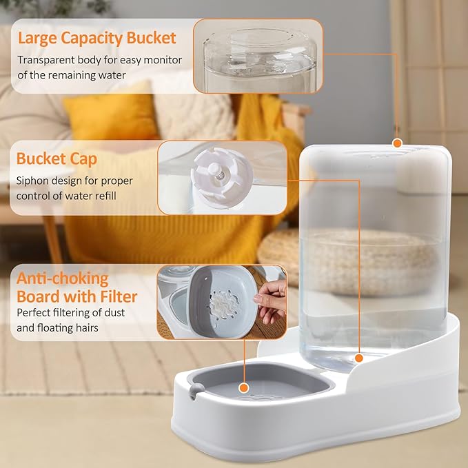 Automatic 4.4L Pet Water Dispenser, Gravity Dog Water Bowl & Cat Water Dispenser, Suitable for Small & Medium-Sized Cats, Dogs, Rabbits