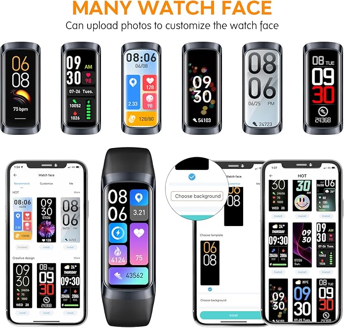 Fitness Tracker Watch, Smart Watch with Blood Pressure Heart Rate Sleep IP67 Waterproof Health Watches Fitness Activity Tracker Step Calorie Counter Pedometer Watches for Men Women Android iOS Phone