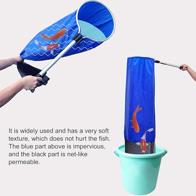 Fishing Net, Aquarium Soft Fishing Net Long Knotless Netting Koi Tansfer Mesh for Medium Large Fish(Diameter 40CM, Handle 50CM)
