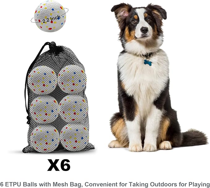 Dog Toy Balls 2.2 Inch, Indestructible Dogs Balls 6 Pack for Aggressive Chewers, Durable Interactive Toys for Small and Medium Puppy, Perfect for 2.2 Inch Automatic Dog Ball Launcher (ETPU Material)