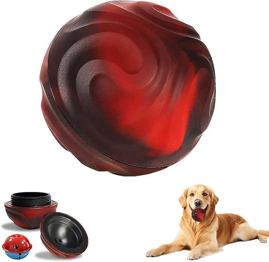 Yipetor Interactive Dog Toys Ball, Unswallowable 3.3'' Durable Replaceable Shell Rubber Dog Chewer Ball with Little Bell for Large Medium Dogs - Keep Them Busy/Relief Anxiety/Mental Stimulate (Red)