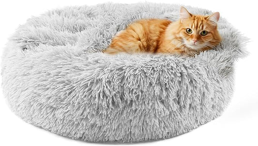 Himax Dog Beds for Small Dogs, Donut Dogs Bed with Blanket Attached, Calming Dog Bed Washable (20"/26"/35") Light Grey for Puppy