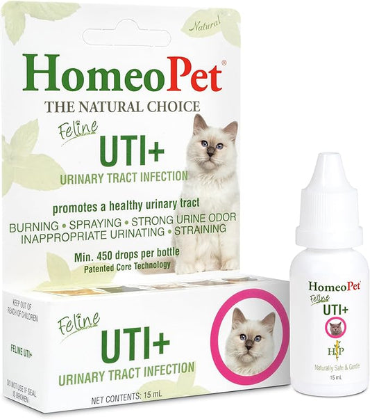 HomeoPet Feline UTI Plus, Safe and Natural Urinary Tract Supplement for Cats, Feline Urinary Tract Support, 15 Milliliters