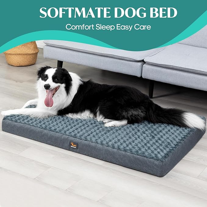 Large Dog Bed for Dogs up to 65 lbs with Orthopedic Foam Waterproof Cover Removable and Washable Cover Fluffy Dog Crate Bed with Non-Slip Bottom