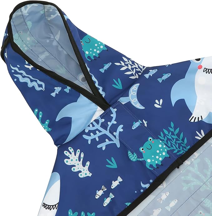 HDE Dog Raincoat Jacket Reflective Adjustable Hooded Pet Poncho Rain Coat with Leash Hole for Small to X-Large Dogs Sharks - XL