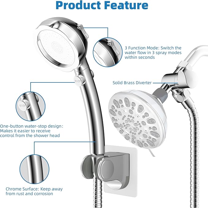 Hibbent Dog Sprayer Attachment Set for Pet Bathing and Dog Washing with 119 Inch Hose, Brass Shower Arm Diverter Valve, Handheld Shower Head, Bathroom Hose Sprayer Head Kit