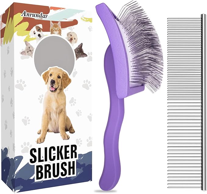 Dog Slicker Brush for Golden Doodle Grooming Kit - Dematting Brushes for Goldendoodles, Labradoodles, Poodles - Pet Hair Brush for Medium & Long Haired Dogs - Large (Purple)